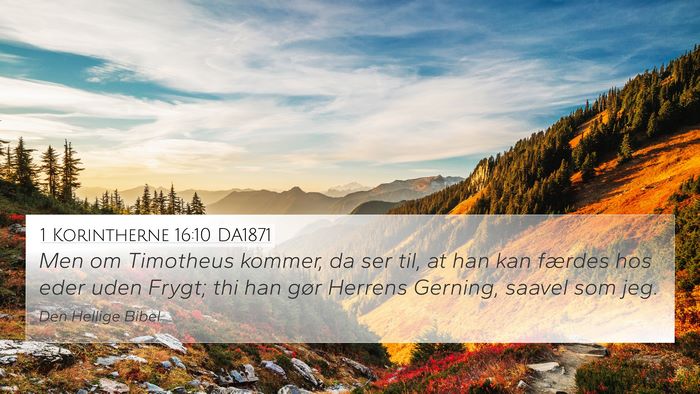 1 Korintherne 16:10 DA1871 Bible Verse Image