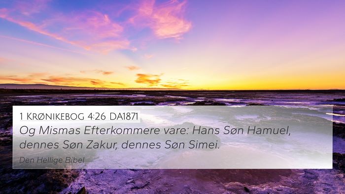 1 Krønikebog 4:26 DA1871 4K Wallpaper - Og Mismas Efterkommere vare: Hans Søn Hamuel, - 4K Wallpaper Bible Verse