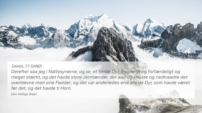 Daniel 7:7 DA1871 4K Wallpaper - Derefter saa jeg i Nattesynerne, og se, et fjerde - 4K Wallpaper Bible Verse