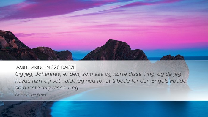Aabenbaringen 22:8 DA1871 Bible Verse Image