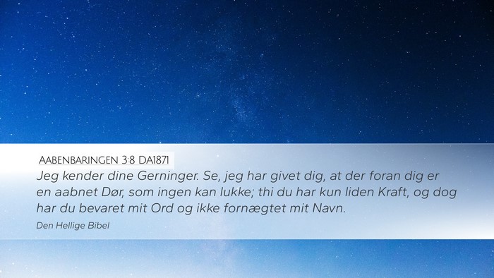 Aabenbaringen 3:8 DA1871 Bible Verse Image