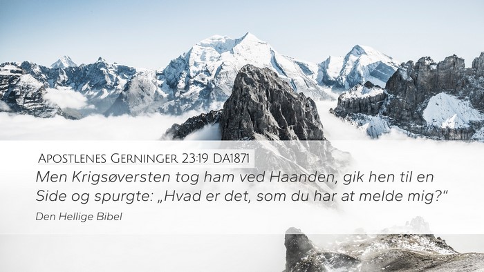 Apostlenes Gerninger 23:19 DA1871 Desktop Wallpaper - Men Krigsøversten tog ham ved Haanden, gik hen - Desktop Bible Verse Wallpaper