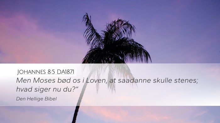 Johannes 8:5 DA1871 Desktop Wallpaper - Men Moses bød os i Loven, at saadanne skulle - Desktop Bible Verse Wallpaper