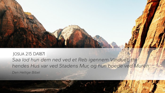 Josua 2:15 DA1871 Desktop Wallpaper - Saa lod hun dem ned ved et Reb igennem Vinduet; - Desktop Bible Verse Wallpaper