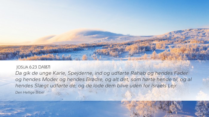 Josua 6:23 DA1871 Desktop Wallpaper - Da gik de unge Karle, Spejderne, ind og udførte - Desktop Bible Verse Wallpaper