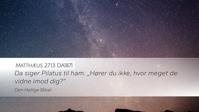 Matthæus 27:13 DA1871 Desktop Wallpaper - Da siger Pilatus til ham: „Hører du ikke, hvor - Desktop Bible Verse Wallpaper