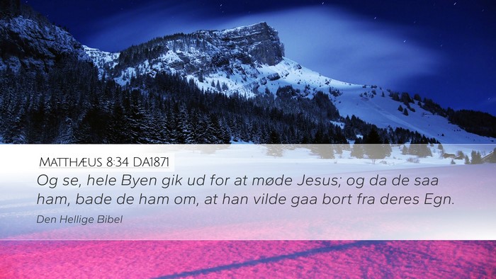 Matthæus 8:34 DA1871 Desktop Wallpaper - Og se, hele Byen gik ud for at møde Jesus; og da - Desktop Bible Verse Wallpaper