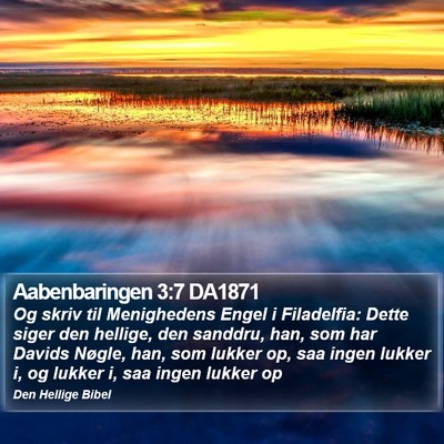 Aabenbaringen 3:7 DA1871 Bible Verse Image