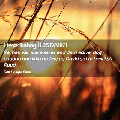 Picture 02 - 1 Krønikebog 11:25 DA1871 - Se, han var mere æret end de tredive, dog naaede - Bible Verse Picture