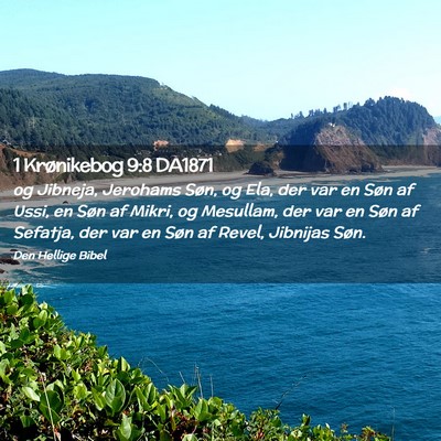 Picture 02 - 1 Krønikebog 9:8 DA1871 - og Jibneja, Jerohams Søn, og Ela, der var en - Bible Verse Picture