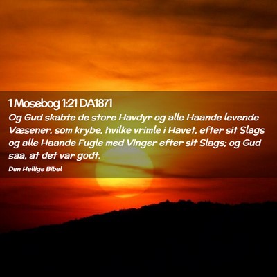 Picture 02 - 1 Mosebog 1:21 DA1871 - Og Gud skabte de store Havdyr og alle Haande - Bible Verse Picture