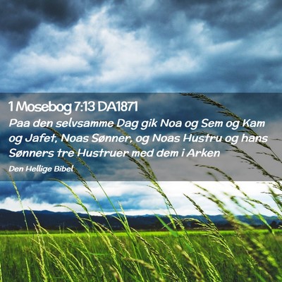 Picture 02 - 1 Mosebog 7:13 DA1871 - Paa den selvsamme Dag gik Noa og Sem og Kam og - Bible Verse Picture