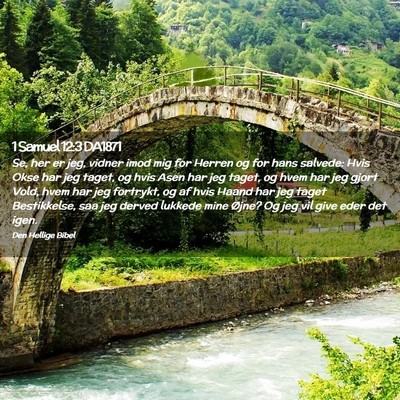 Picture 02 - 1 Samuel 12:3 DA1871 - Se, her er jeg, vidner imod mig for Herren og for - Bible Verse Picture