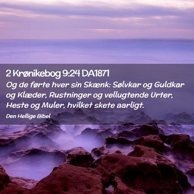 Picture 02 - 2 Krønikebog 9:24 DA1871 - Og de førte hver sin Skænk: Sølvkar og Guldkar - Bible Verse Picture