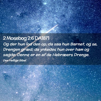 Picture 02 - 2 Mosebog 2:6 DA1871 - Og der hun lod den op, da saa hun Barnet, og se, - Bible Verse Picture