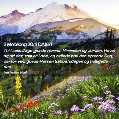 Picture 02 - 2 Mosebog 20:11 DA1871 - Thi i seks Dage gjorde Herren Himmelen og Jorden, - Bible Verse Picture