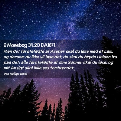 Picture 02 - 2 Mosebog 34:20 DA1871 - Men det førstefødte af Asener skal du løse med - Bible Verse Picture