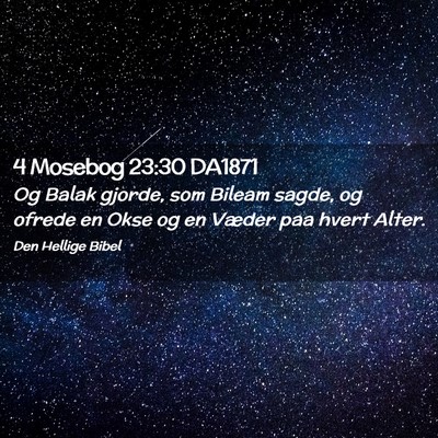 Picture 02 - 4 Mosebog 23:30 DA1871 - Og Balak gjorde, som Bileam sagde, og ofrede en - Bible Verse Picture