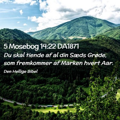 Picture 02 - 5 Mosebog 14:22 DA1871 - Du skal tiende af al din Sæds Grøde, som - Bible Verse Picture