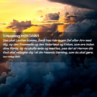 Picture 02 - 5 Mosebog 14:29 DA1871 - Saa skal Leviten komme, fordi han har ingen Del - Bible Verse Picture