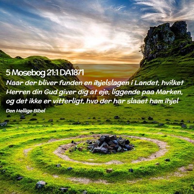 Picture 02 - 5 Mosebog 21:1 DA1871 - Naar der bliver funden en ihjelslagen i Landet, - Bible Verse Picture