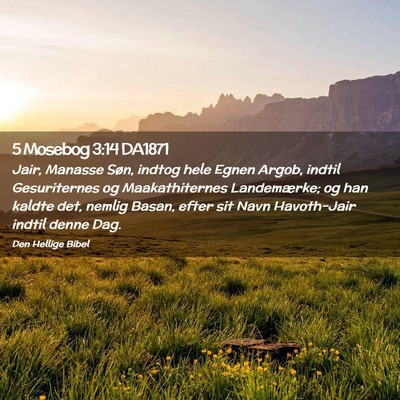 Picture 02 - 5 Mosebog 3:14 DA1871 - Jair, Manasse Søn, indtog hele Egnen Argob, - Bible Verse Picture