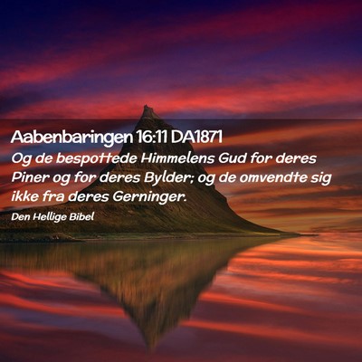 Picture 02 - Aabenbaringen 16:11 DA1871 - Og de bespottede Himmelens Gud for deres Piner og - Bible Verse Picture