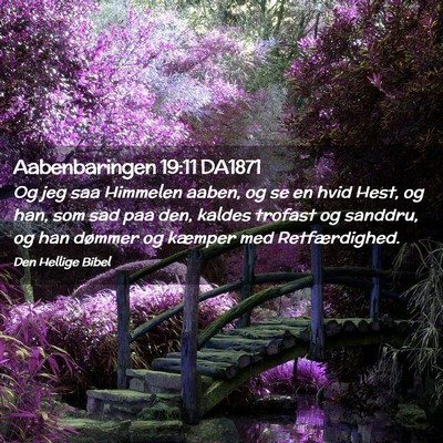 Picture 02 - Aabenbaringen 19:11 DA1871 - Og jeg saa Himmelen aaben, og se en hvid Hest, og - Bible Verse Picture
