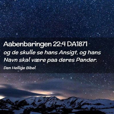 Picture 02 - Aabenbaringen 22:4 DA1871 - og de skulle se hans Ansigt, og hans Navn skal - Bible Verse Picture
