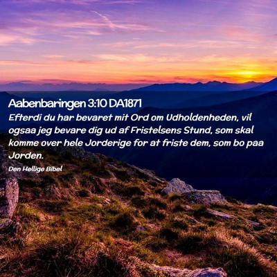 Picture 02 - Aabenbaringen 3:10 DA1871 - Efterdi du har bevaret mit Ord om Udholdenheden, - Bible Verse Picture