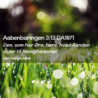 Picture 02 - Aabenbaringen 3:13 DA1871 - Den, som har Øre, høre, hvad Aanden siger til - Bible Verse Picture