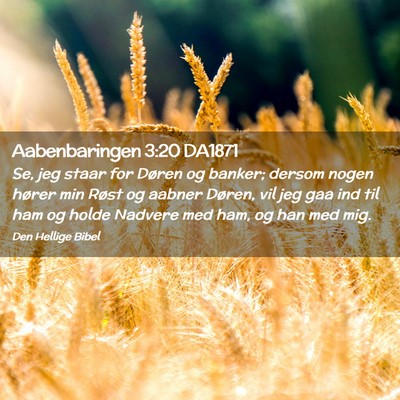 Picture 02 - Aabenbaringen 3:20 DA1871 - Se, jeg staar for Døren og banker; dersom nogen - Bible Verse Picture
