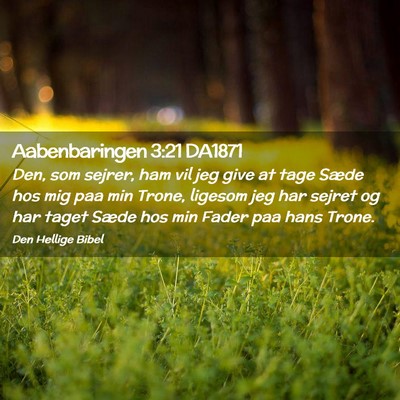 Picture 02 - Aabenbaringen 3:21 DA1871 - Den, som sejrer, ham vil jeg give at tage Sæde - Bible Verse Picture