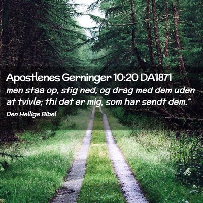 Picture 02 - Apostlenes Gerninger 10:20 DA1871 - men staa op, stig ned, og drag med dem uden at - Bible Verse Picture