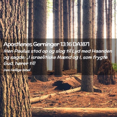 Picture 02 - Apostlenes Gerninger 13:16 DA1871 - Men Paulus stod op og slog til Lyd med Haanden og - Bible Verse Picture