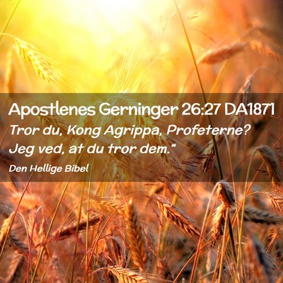 Picture 02 - Apostlenes Gerninger 26:27 DA1871 - Tror du, Kong Agrippa, Profeterne? Jeg ved, at du - Bible Verse Picture