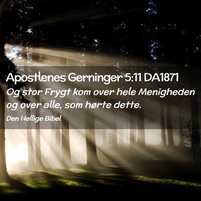Picture 02 - Apostlenes Gerninger 5:11 DA1871 - Og stor Frygt kom over hele Menigheden og over - Bible Verse Picture
