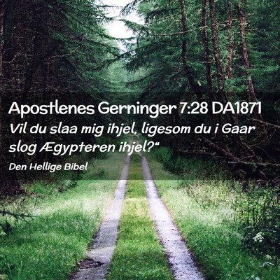 Picture 02 - Apostlenes Gerninger 7:28 DA1871 - Vil du slaa mig ihjel, ligesom du i Gaar slog - Bible Verse Picture