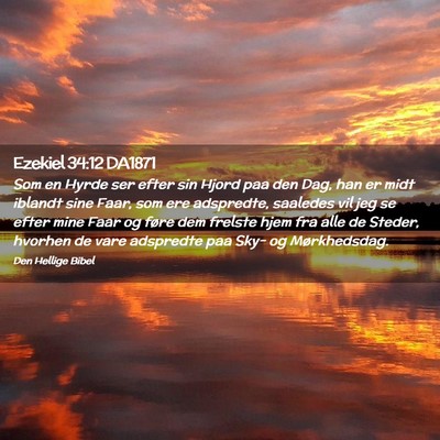 Picture 02 - Ezekiel 34:12 DA1871 - Som en Hyrde ser efter sin Hjord paa den Dag, han - Bible Verse Picture
