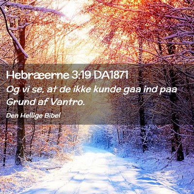 Picture 02 - Hebræerne 3:19 DA1871 - Og vi se, at de ikke kunde gaa ind paa Grund af - Bible Verse Picture