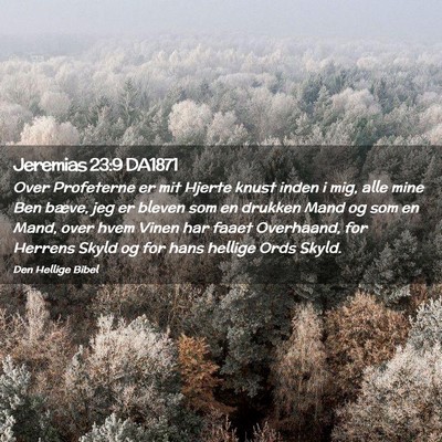Picture 02 - Jeremias 23:9 DA1871 - Over Profeterne er mit Hjerte knust inden i mig, - Bible Verse Picture