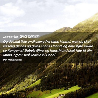 Picture 02 - Jeremias 34:3 DA1871 - Og du skal ikke undkomme fra hans Haand, men du - Bible Verse Picture
