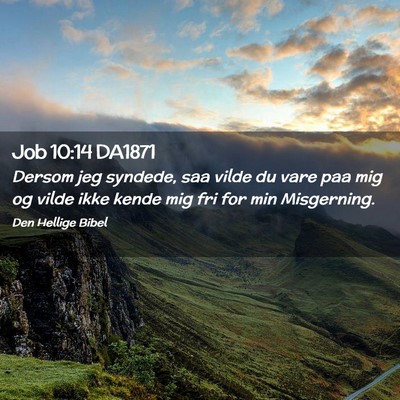 Picture 02 - Job 10:14 DA1871 - Dersom jeg syndede, saa vilde du vare paa mig og - Bible Verse Picture