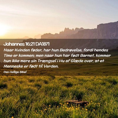 Picture 02 - Johannes 16:21 DA1871 - Naar Kvinden føder, har hun Bedrøvelse, fordi - Bible Verse Picture
