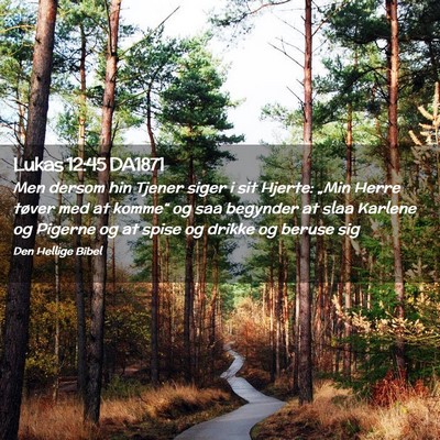Picture 02 - Lukas 12:45 DA1871 - Men dersom hin Tjener siger i sit Hjerte: „Min - Bible Verse Picture