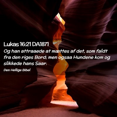 Picture 02 - Lukas 16:21 DA1871 - Og han attraaede at mættes af det, som faldt fra - Bible Verse Picture