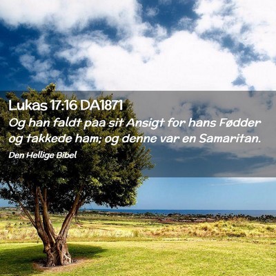 Picture 02 - Lukas 17:16 DA1871 - Og han faldt paa sit Ansigt for hans Fødder og - Bible Verse Picture