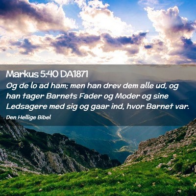 Picture 02 - Markus 5:40 DA1871 - Og de lo ad ham; men han drev dem alle ud, og han - Bible Verse Picture
