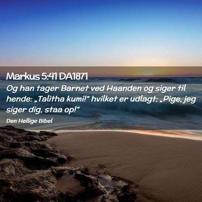 Picture 02 - Markus 5:41 DA1871 - Og han tager Barnet ved Haanden og siger til - Bible Verse Picture