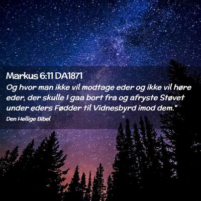 Picture 02 - Markus 6:11 DA1871 - Og hvor man ikke vil modtage eder og ikke vil - Bible Verse Picture